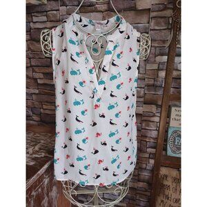 EUC Sz XL Women’s Whales Print Sleeveless Blouse Shirt BONGO Vibrant Colors